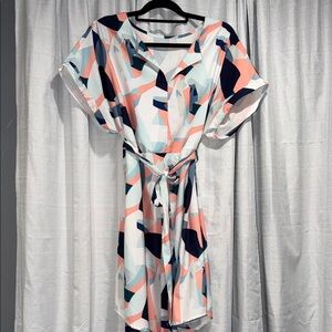 Geometric Patterned Dress with Tie